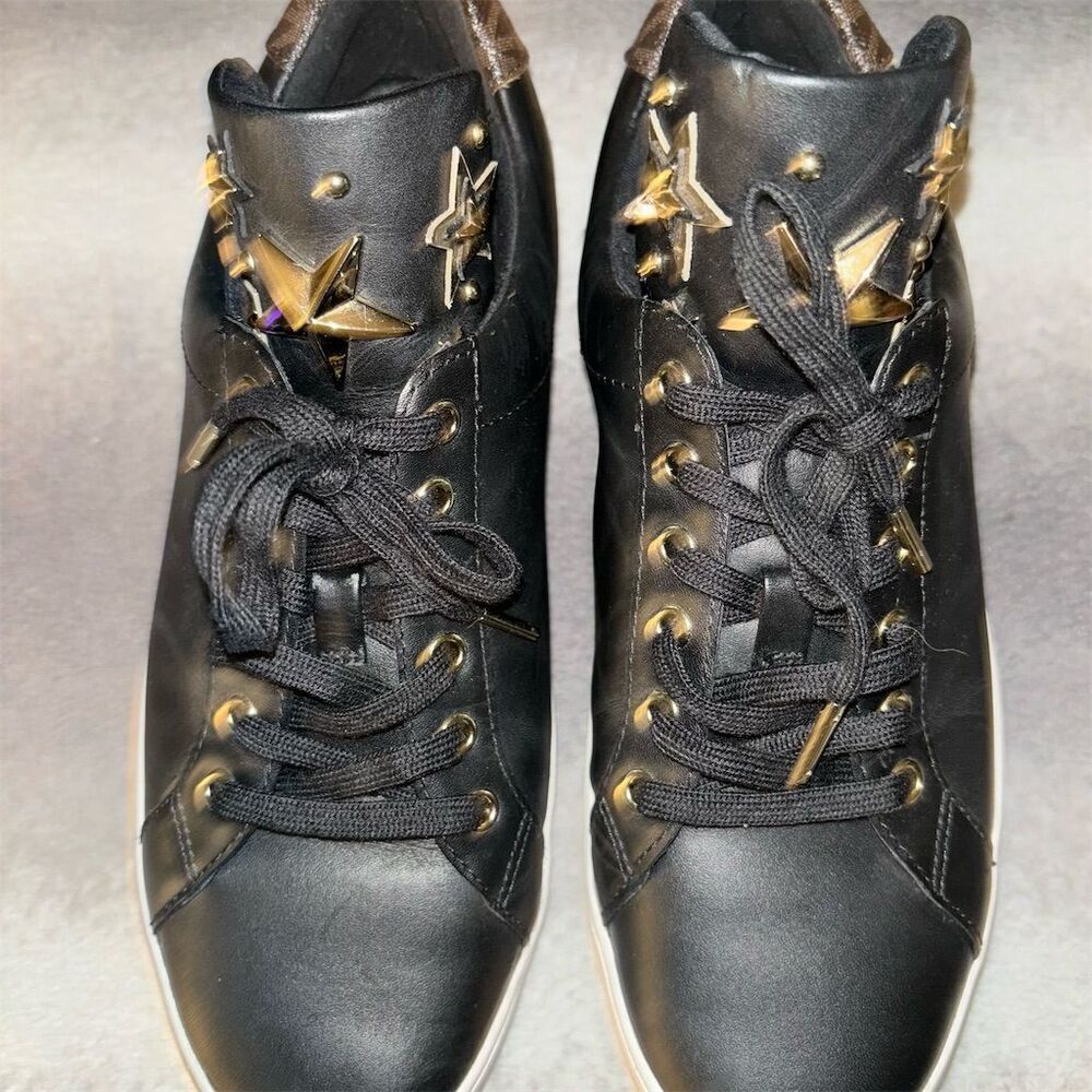 Michael Kors Mindy Women's Black Leather Gold Star Casual Sneakers - Picture 10 of 14
